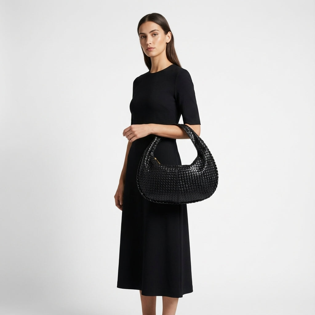 Örgü Desenli Fermuarlı Lüks Omuz Çantası