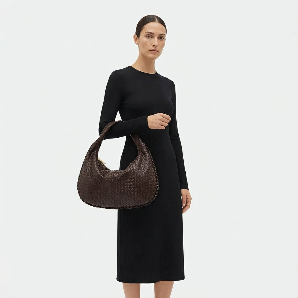 Örgü Desenli Fermuarlı Lüks Omuz Çantası