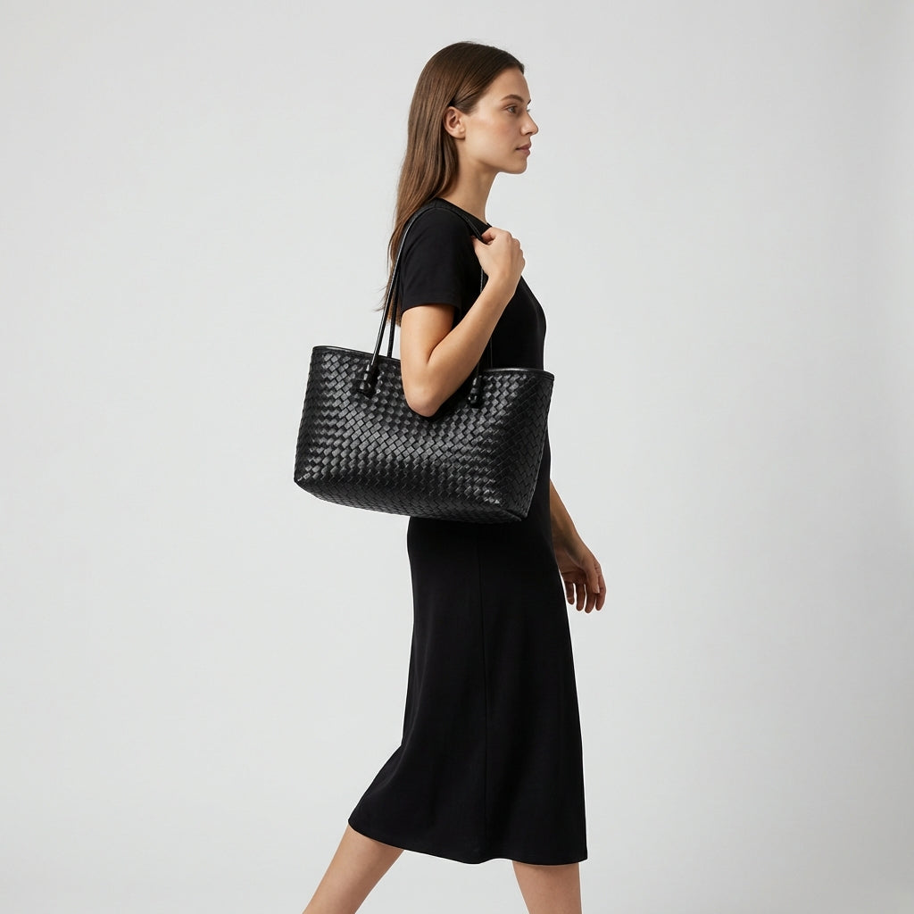 Örgü Desenli Fermuarlı Kadın Omuz Çantası