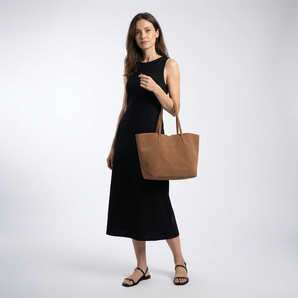 Minimalist Süet Görünümlü Büyük Boy Kadın Kol Çantası