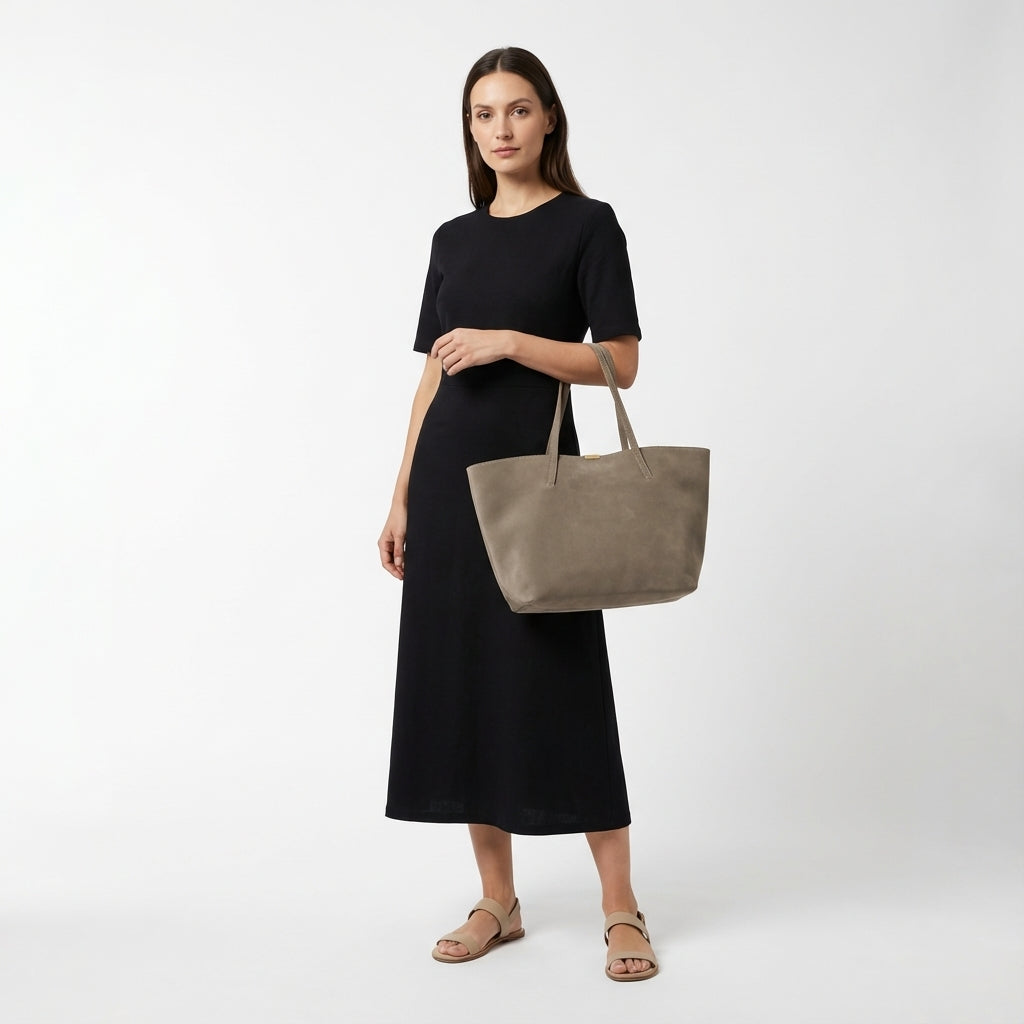 Minimalist Süet Görünümlü Büyük Boy Kadın Kol Çantası