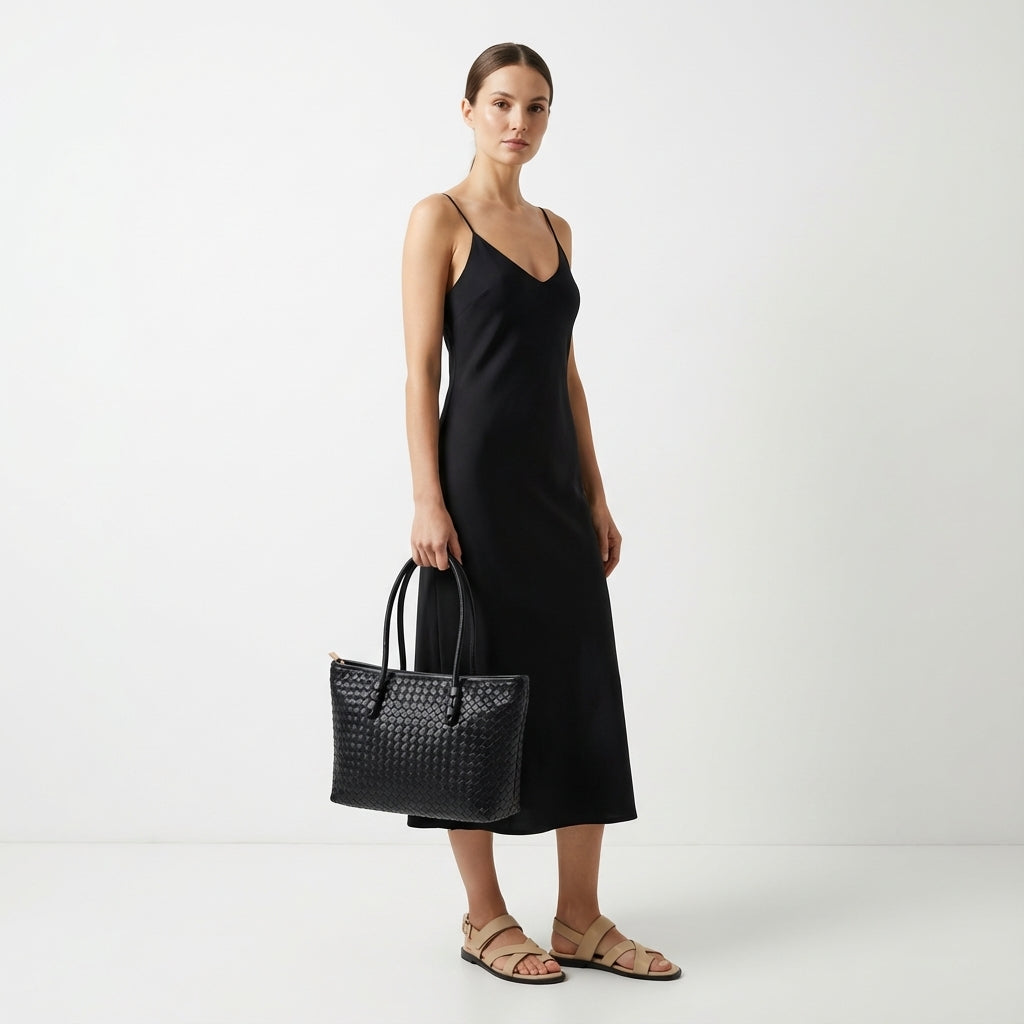 Örgü Desenli Fermuarlı Kadın Omuz Çantası